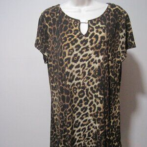 RUSSELL KEMP Women's Large Brown Animal Print "Mix Master" Shark Bite Hem Tunic